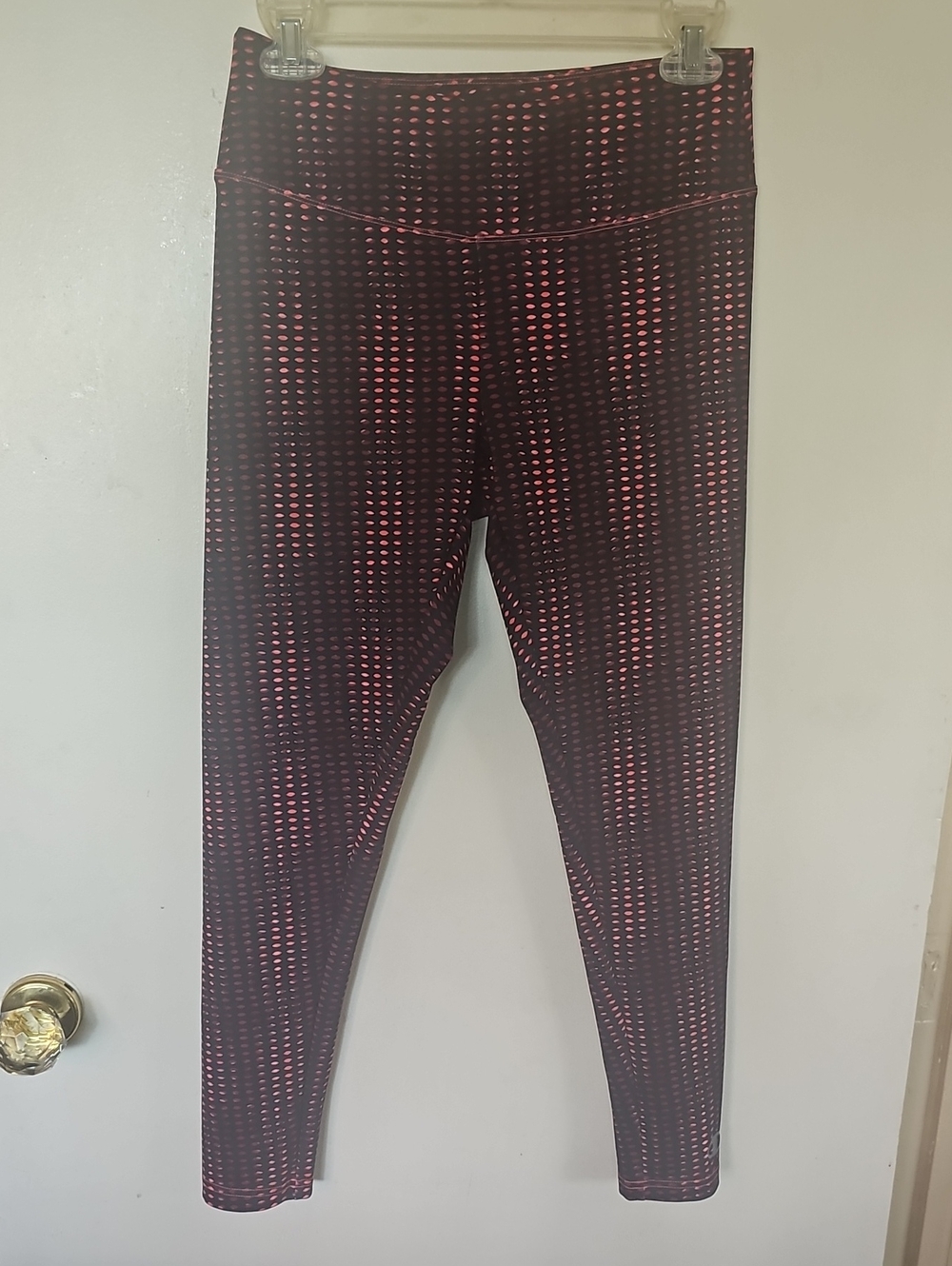 Champion Black Leggings with Pink Dot Matrix. Size Med.